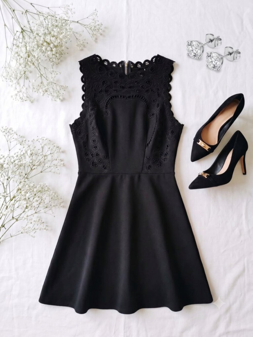 Dex Black Lace-Trim Mini Dress